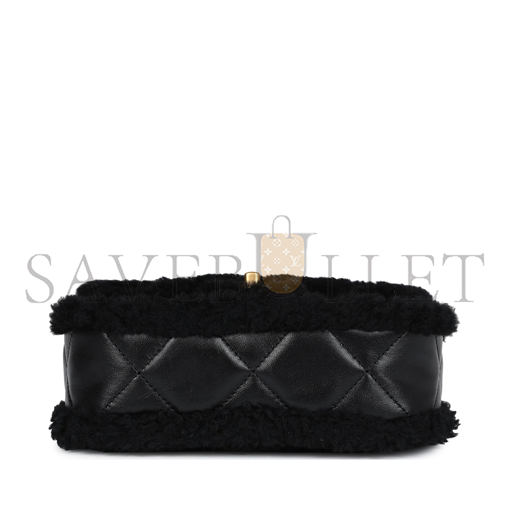 CHANEL MINI SHEARLING FLAP BAG BLACK LAMBSKIN BRUSHED GOLD HARDWARE AS5148 (18*12*6cm)